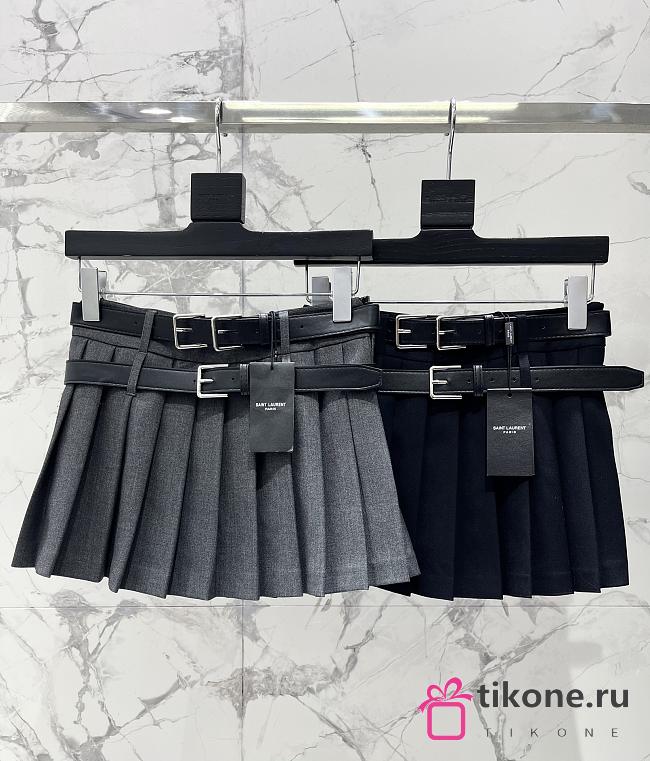 YSL Pleated Skirt Gray Black - 1