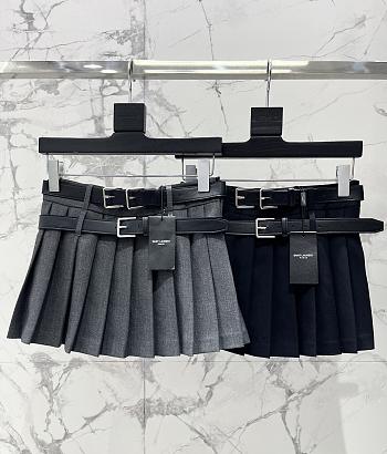 YSL Pleated Skirt Gray Black