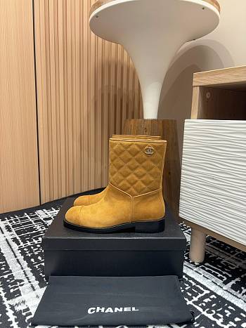 Chanel Short Boots Quilted Suede Caramel