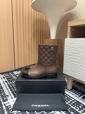 Chanel Short Boots Quilted Leather Brown