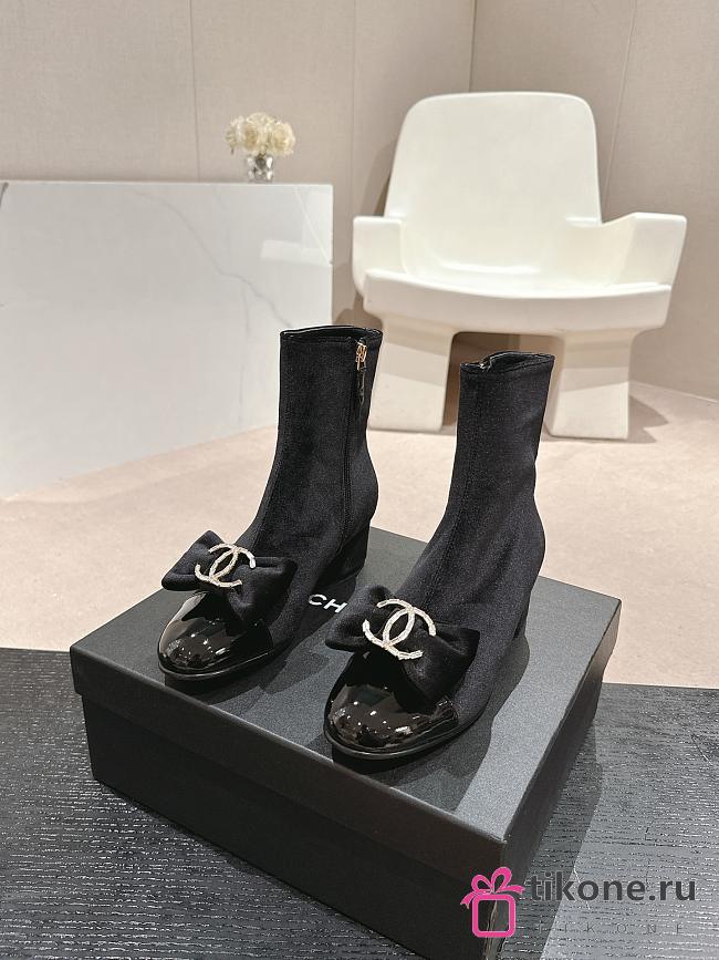 Chanel Short Boots Velvet Black - 1