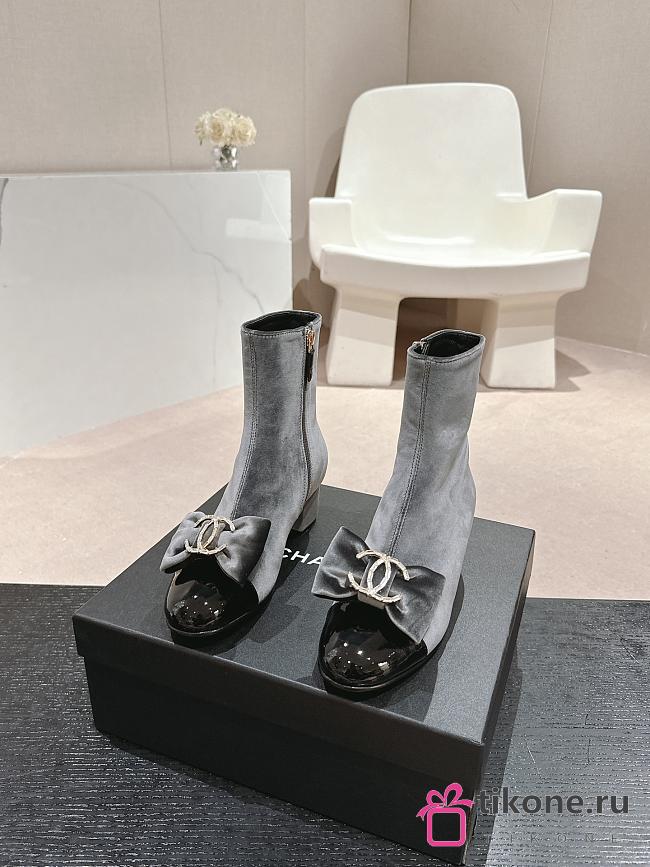 Chanel Short Boots Velvet Gray - 1