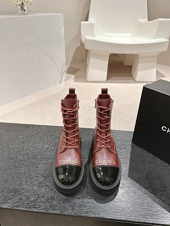 Chanel Short Boots Leather Brown Reddish brown