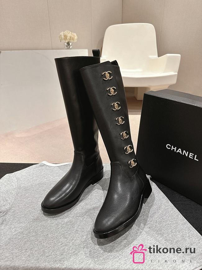 Chanel High Boots Black Leather CC Turnlock - 1