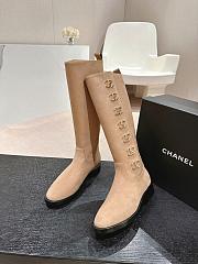 Chanel High Boots Beige Suede CC Turnlock - 1