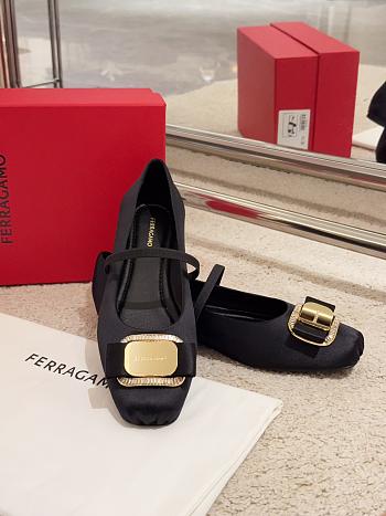 Ferragamo New Vara Plate Ballet Flat Black Fabric 5mm