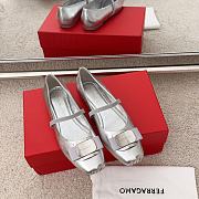 Ferragamo New Vara Plate Ballet Flat Silver Laminated Nappa 5mm - 1