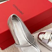 Ferragamo New Vara Plate Ballet Flat Silver Laminated Nappa 5mm - 5