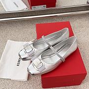 Ferragamo New Vara Plate Ballet Flat Silver Laminated Nappa 5mm - 6