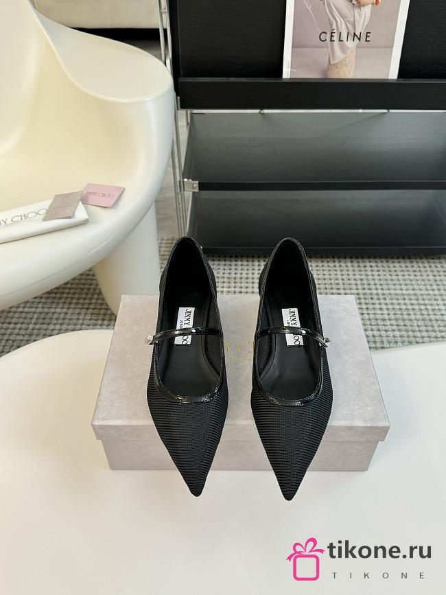 Jimmy Choo Carolyn Flat Black Mesh Patent Leather Flats 25mm - 1