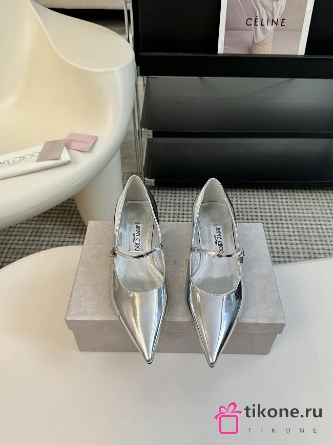 Jimmy Choo Carolyn Flat Silver Liquid Metal Leather Flats - 1