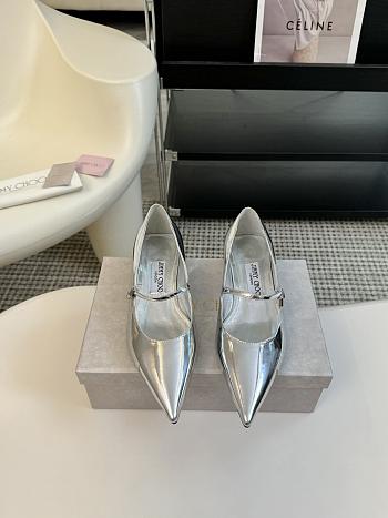 Jimmy Choo Carolyn Flat Silver Liquid Metal Leather Flats