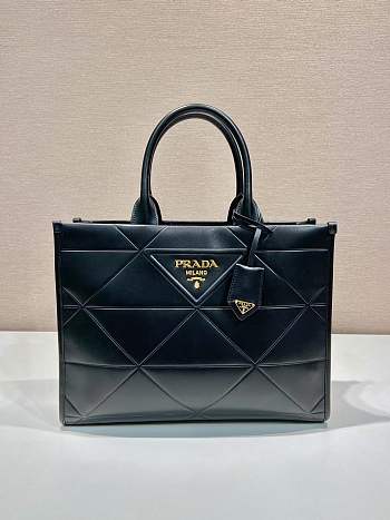 Large Leather Prada Symbole Bag With Topstitching Black - 39x31x11.5cm