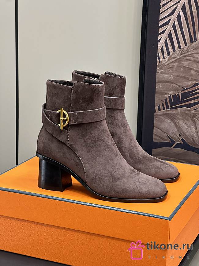 Hermes Jill 60 Ankle Boot Brown Suede - 1