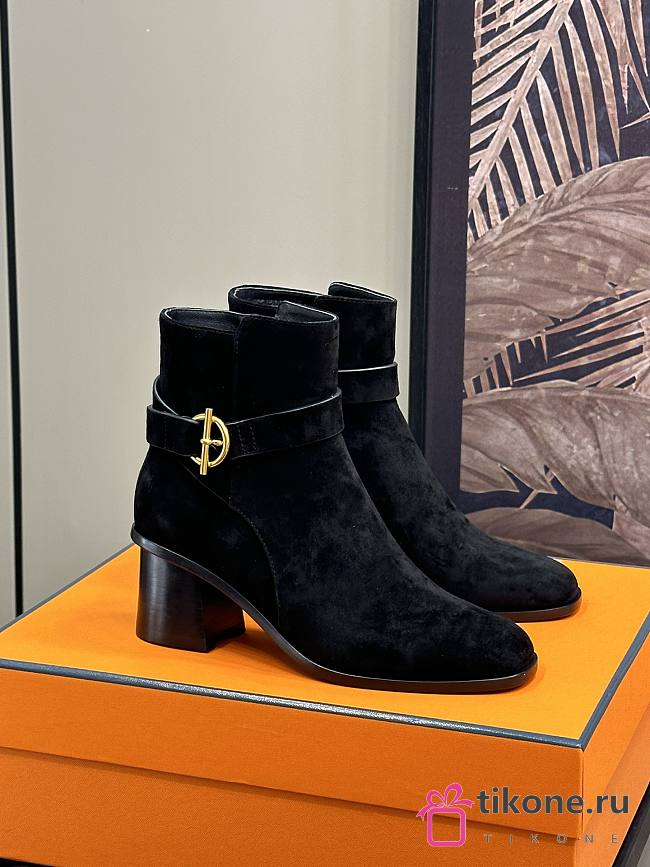 Hermes Jill 60 Ankle Boot Black Suede - 1