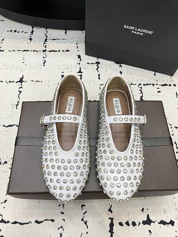 Alaia Strass Lambskin Ballet Flats White