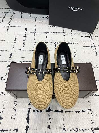 Alaia Leather Trimmed Paper Straw Flats