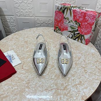 Dolce & Gabbana Patent Leather Slingback Flats Silver