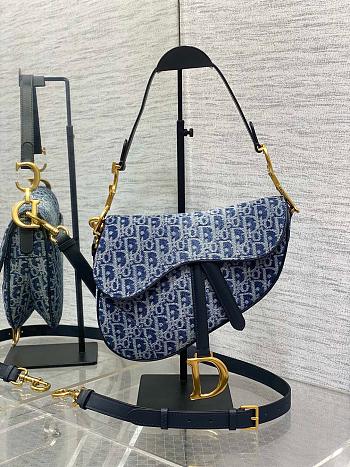 Saddle Bag with Strap Blue Denim Dior Oblique Jacquard - 25.5x20x6.5cm