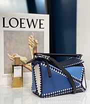 Loewe Small Puzzle Bag Blue White Tricolour Calfskin Crochet Trim - 24x10x14cm - 5