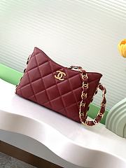 Chanel Hobo Handbag Lambskin Gold Tone Metal Burgundy - 17×24×5cm  - 1