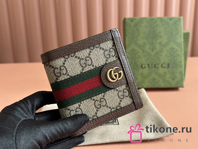 Gucci Bright Brown Interior Ophidia Wallet Beige And Ebony GG - 10x10cm - 1