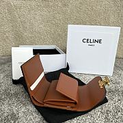 Celine Small Flap Wallet Triomphe In Shiny Calfskin Brown - 10.5x8.5x4cm - 6