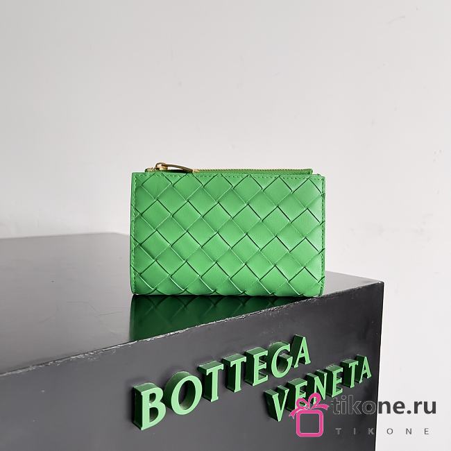 Bottega Veneta Medium Intrecciato Bi Fold Zip Wallet Green - 14.5x9.3x2cm - 1