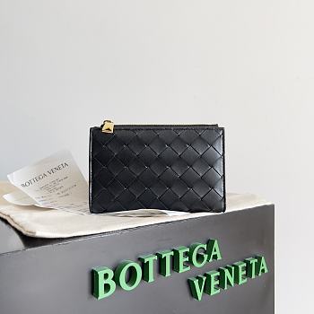 Bottega Veneta Medium Intrecciato Bi Fold Zip Wallet Black - 14.5x9.3x2cm