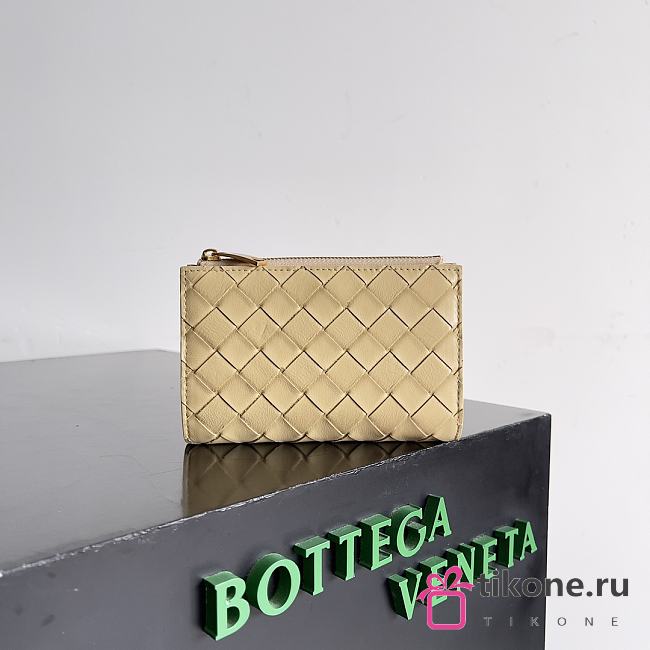 Bottega Veneta Medium Intrecciato Bi Fold Zip Wallet Beige - 14.5x9.3x2cm - 1