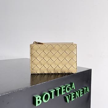 Bottega Veneta Medium Intrecciato Bi Fold Zip Wallet Beige - 14.5x9.3x2cm