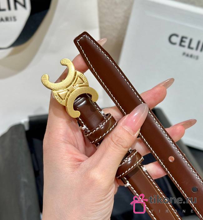 Celine Small Triomphe Belt in Taurillon Leather Chestnut 1.8cm - 1