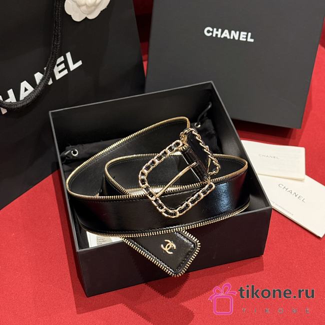 Chanel Belt Calfskin Metal Black Gold 4.8cm - 1