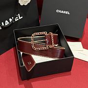 Chanel Belt Lambskin Metal Burgundy Gold Black 4.8cm - 1