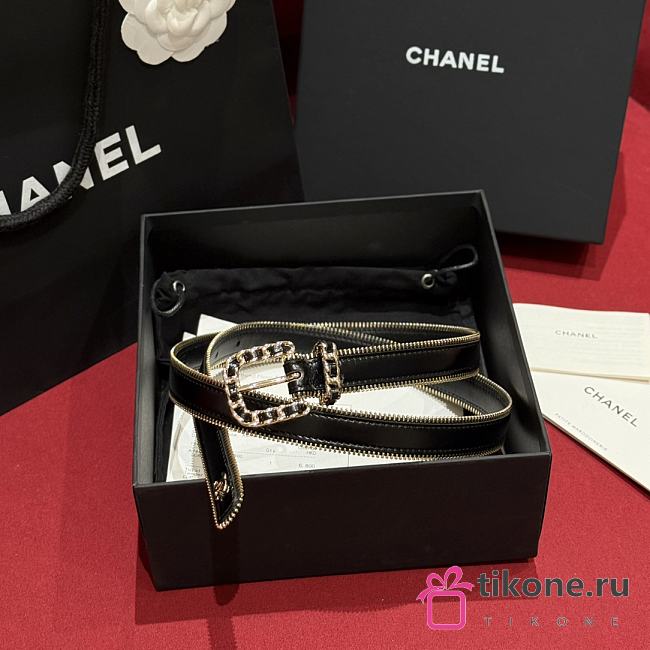 Chanel Belt Calfskin Metal Black Gold 2.8cm - 1