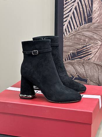 Roger Vivier Viv Podium Booties in Suede Black 8.5cm