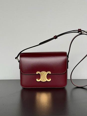 Celine Teen Triomphe Bag In Shiny Calfskin Teen Burgundy - 18.5x13.5x7cm