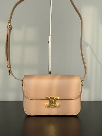 Celine Teen Triomphe Bag In Shiny Calfskin Teen Oat Beige - 18.5x13.5x7cm