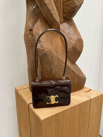 Celine Teen Garance Bag In Patent Calfskin Dark Brown - 18.5x13.5x7cm