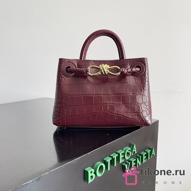 Bottega Veneta Mini Andiamo Croc Leather Burgundy - 22x9x15.5cm - 1