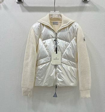 Moncler Diagonal Quilted Padded Wool Zip Up Cardigan White