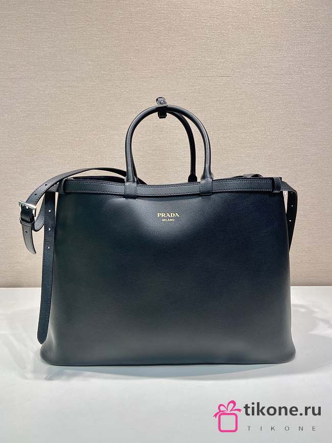 Prada Buckle Leather Handbag With Double Belt Black - 48x34x18cm - 1