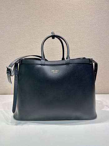 Prada Buckle Leather Handbag With Double Belt Black - 48x34x18cm