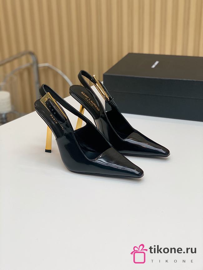 YSL Lee Slingback Pumps In Glazed Leather Black 11cm - 1