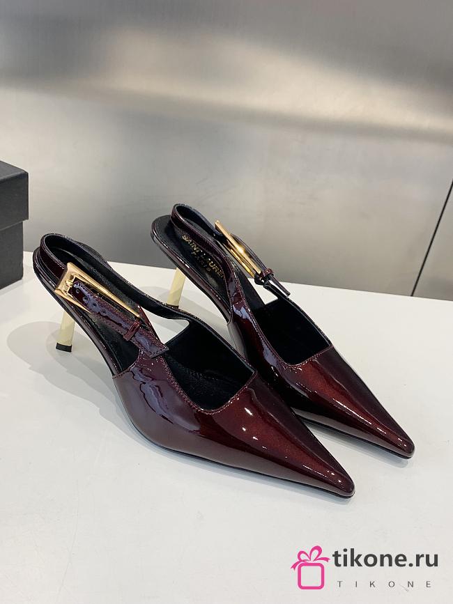 YSL Lee Slingback Pumps In Patent Leather Burgundy 7.5cm - 1