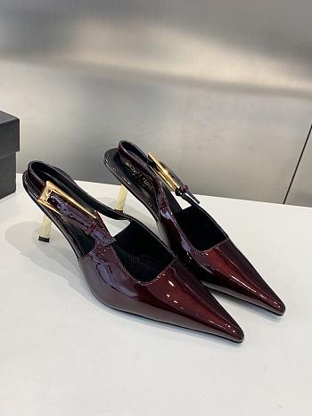 YSL Lee Slingback Pumps In Patent Leather Burgundy 7.5cm