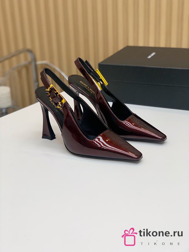 YSL Dune Slingback Pumps In Patent Leather Burgundy 11cm - 1