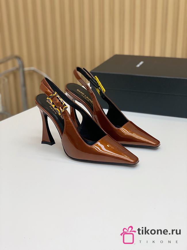 YSL Dune Slingback Pumps In Patent Leather Brown 11cm - 1