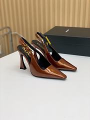 YSL Dune Slingback Pumps In Patent Leather Brown 11cm - 1