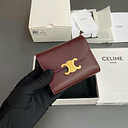 Celine Small Flap Wallet Triomphe In Shiny Calfskin Burgundy - 10.5x8.5x4cm - 5